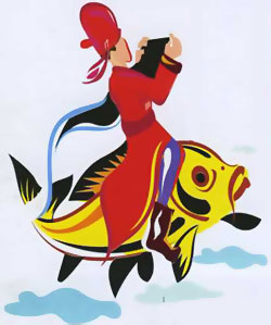 Ong Tao riding a goldfish